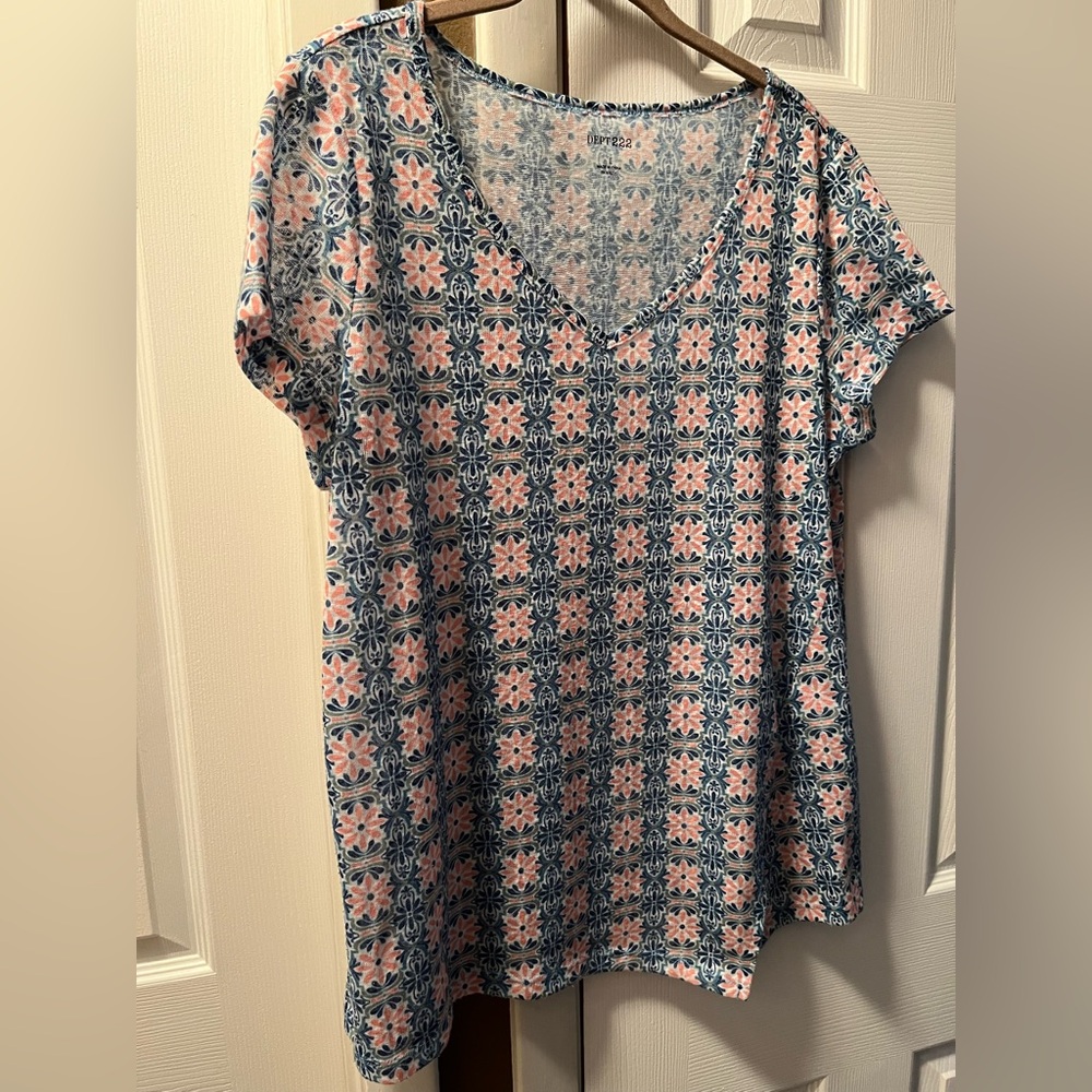 Dept 222 Floral Blue and Pink Women's Top